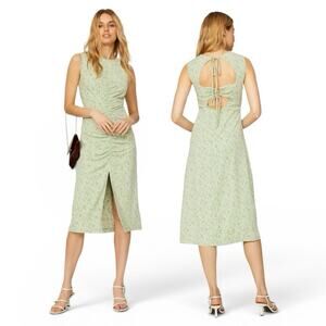 LOVE, WHIT BY WHITNEY PORT Midi Dress Green Floral Ruched size Large